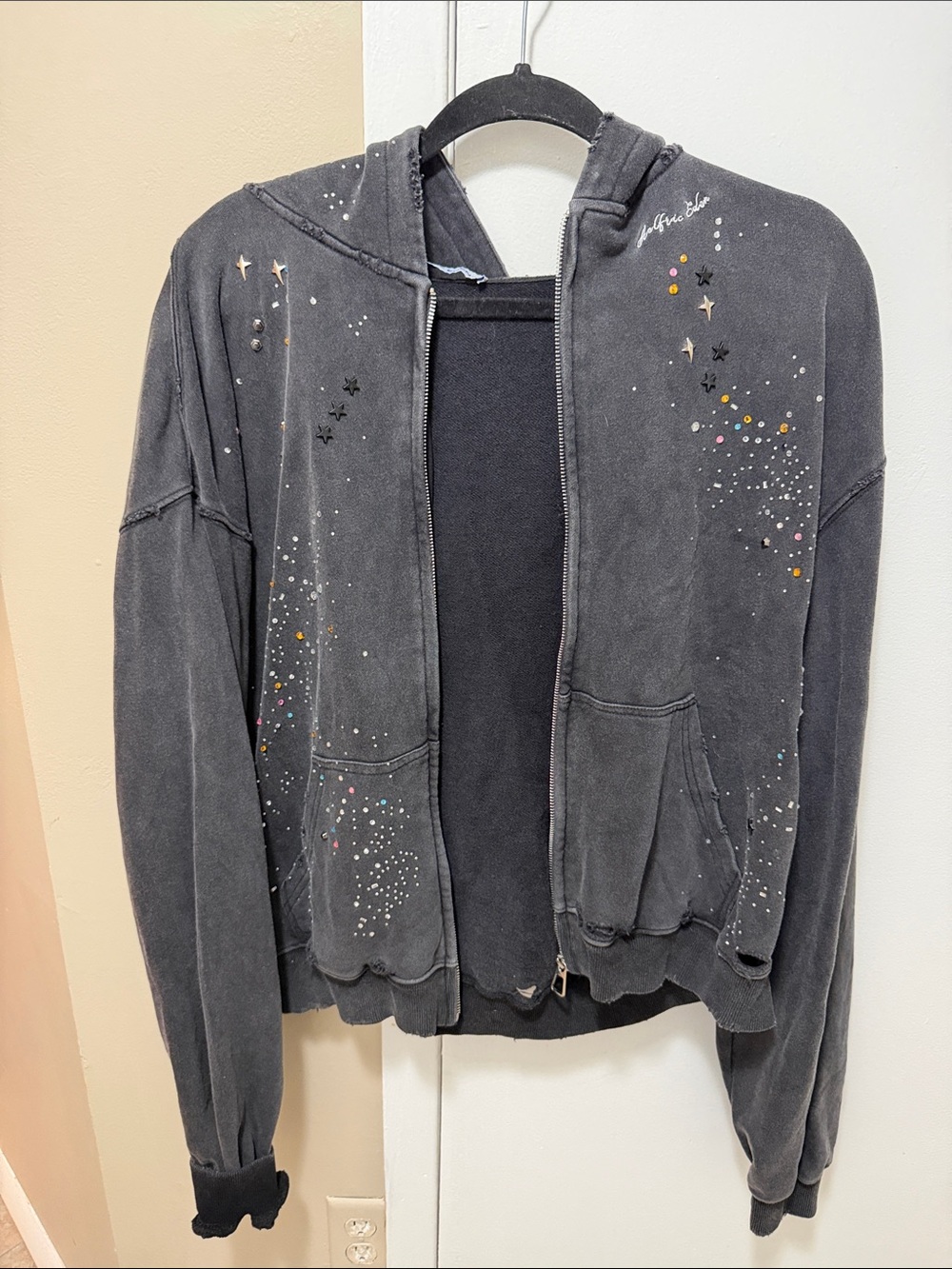 Aelfric Eden Washed Black Embellished Zip Hoodie Jacket - Women